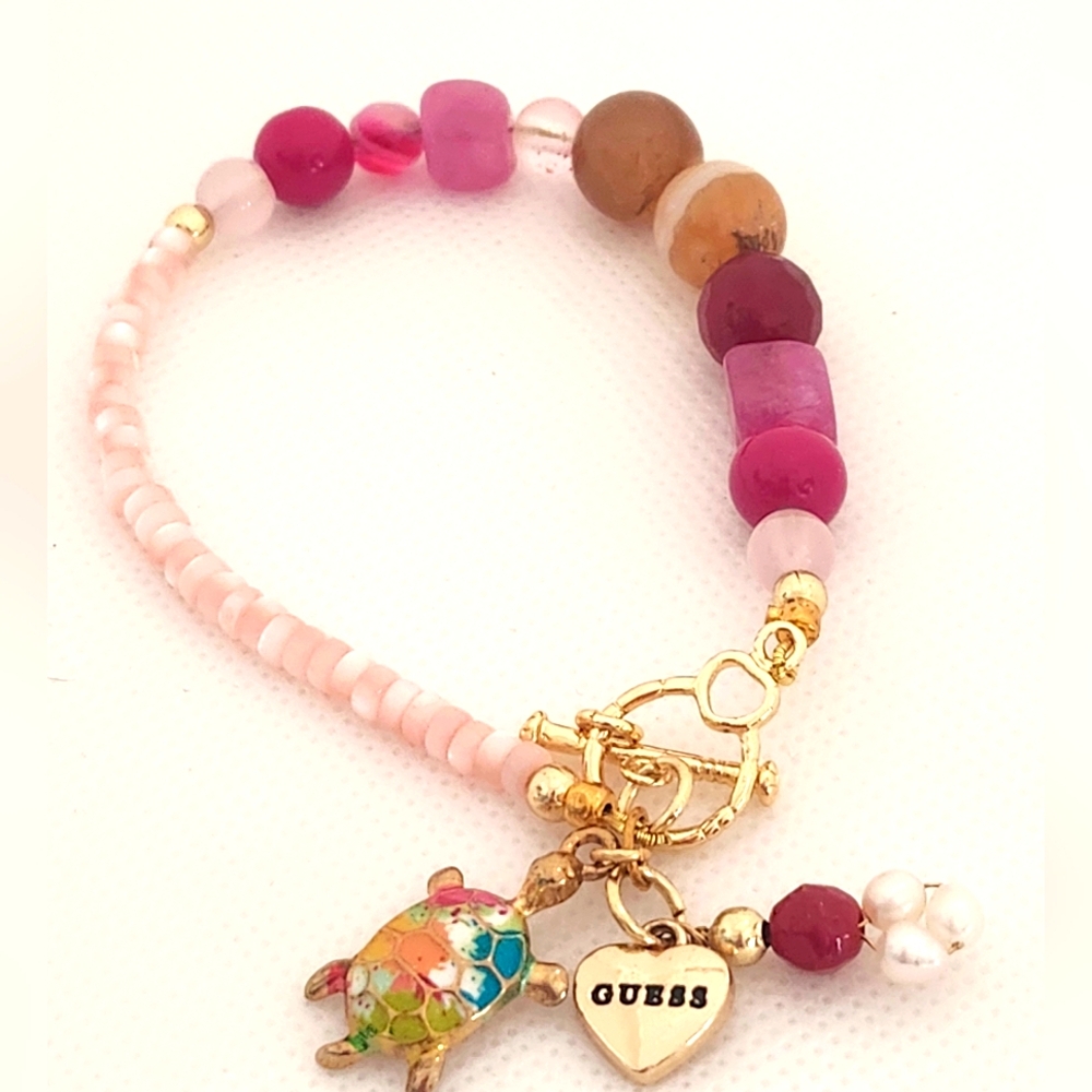 Guess Pink and Gold Charm Bracelet NEW